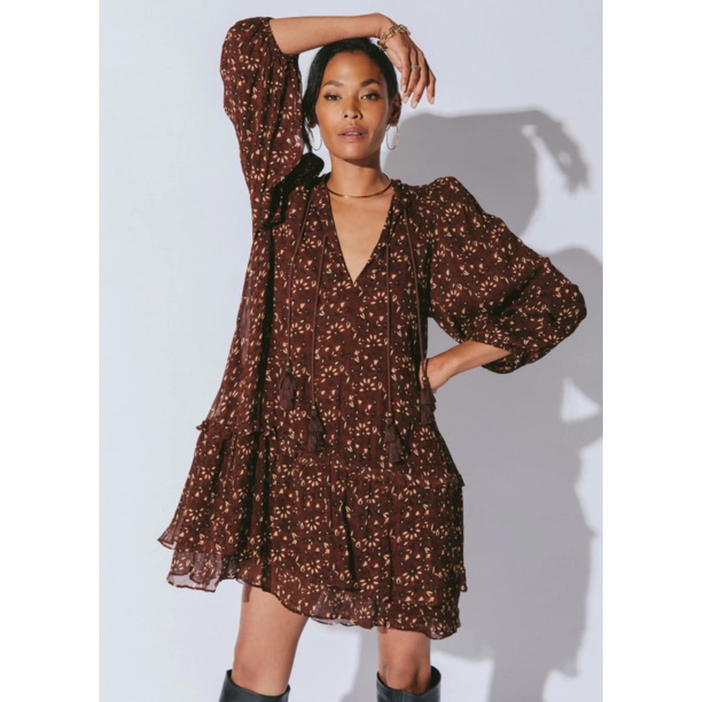 NWT Cleobella Jaslynn Mini Dress in Zadia Block Brown (MSRP: $248) Size Medium